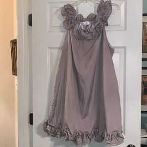 Taffeta Ruffle Dress. XL. Knee length. Grey/lavender color. New, Without Tags.
